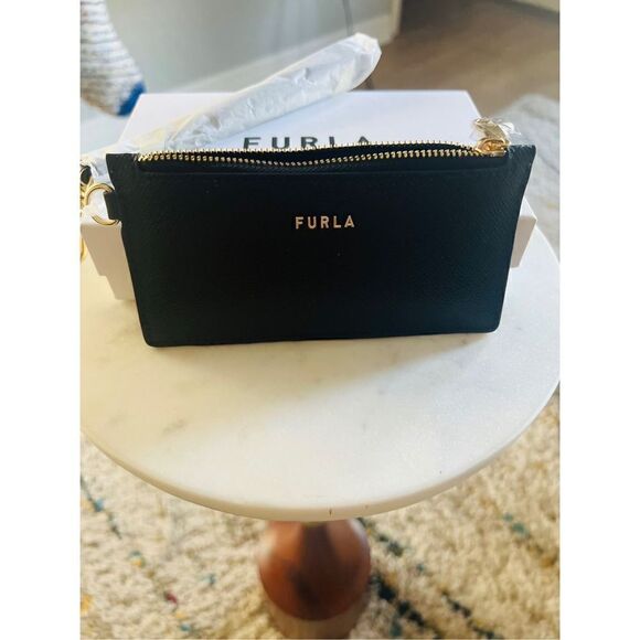 FURLA Classic Credit Card Case Leather Wallet Wristlet, Black, Wrist Strap, NWT - Picture 12 of 16